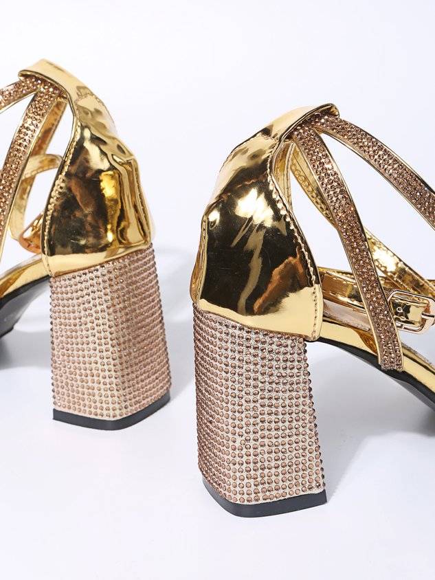 Shining Rhinestone Party Chunky Heel Strappy Sandals