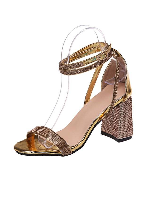 Shining Rhinestone Party Chunky Heel Strappy Sandals