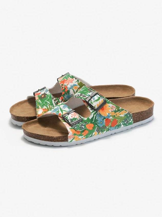 Floral Double Buckle Casual Slide Sandals