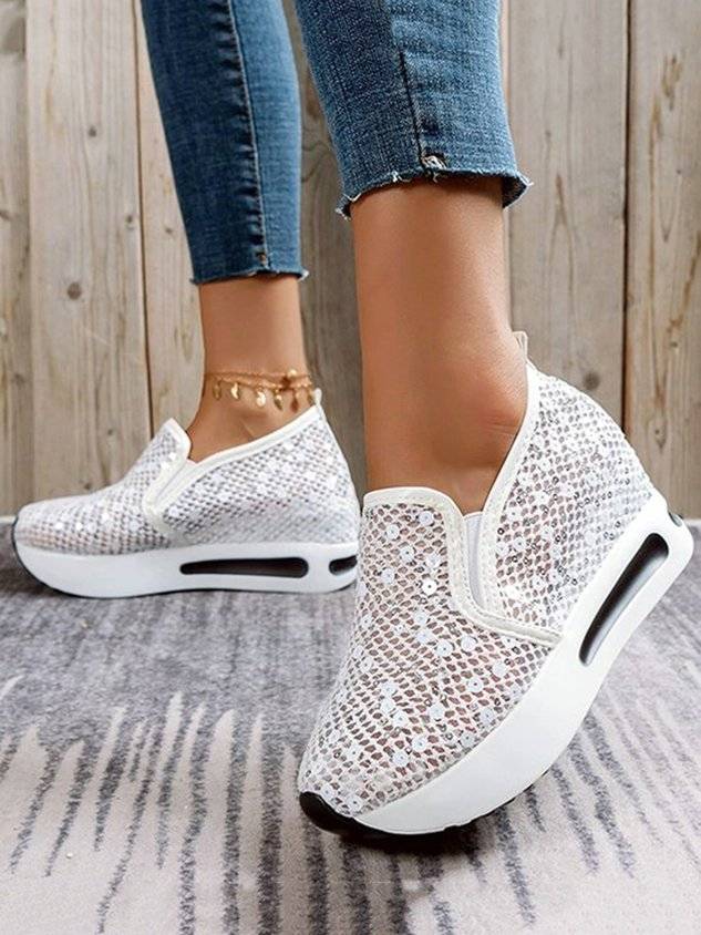 Women's Sequin Mesh Slip On Muffin Sneakers