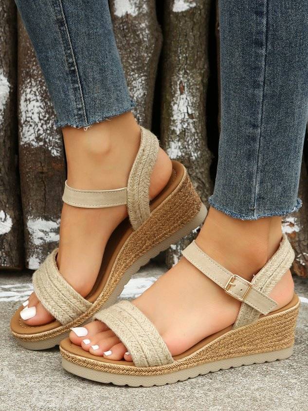 Vacation Braided Straw Wedge Sandals