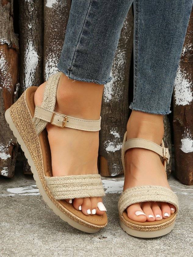 Vacation Braided Straw Wedge Sandals