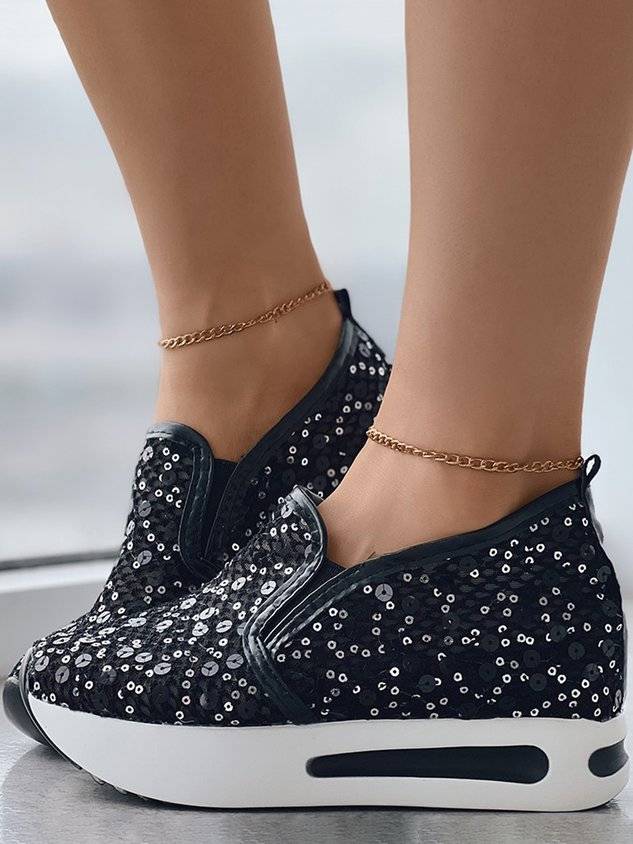 Women's Sequin Mesh Slip On Muffin Sneakers