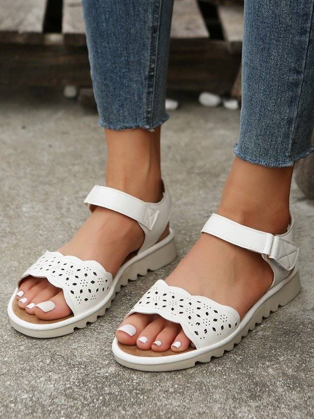 White Hollow Breathable Casual Velcro Sandals