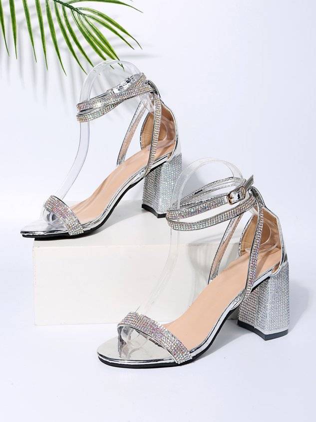 Shining Rhinestone Party Chunky Heel Strappy Sandals