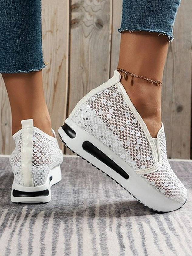 Women's Sequin Mesh Slip On Muffin Sneakers