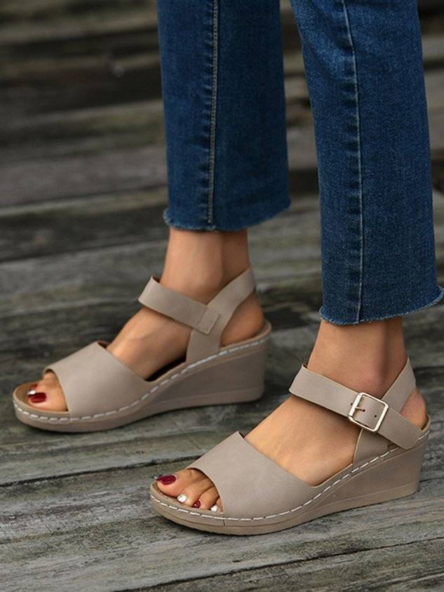 Summer Pu Casual Plain Wedge Sandal