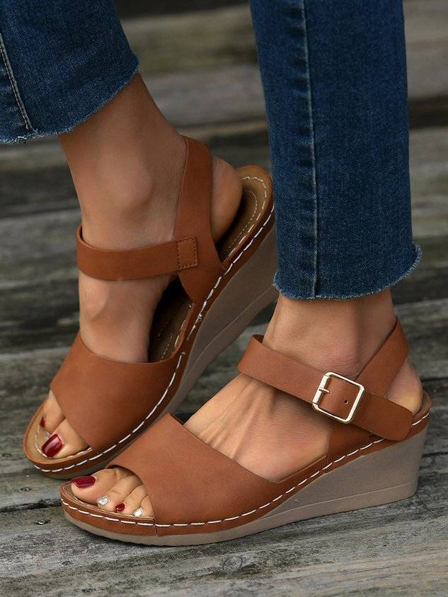 Summer Pu Casual Plain Wedge Sandal