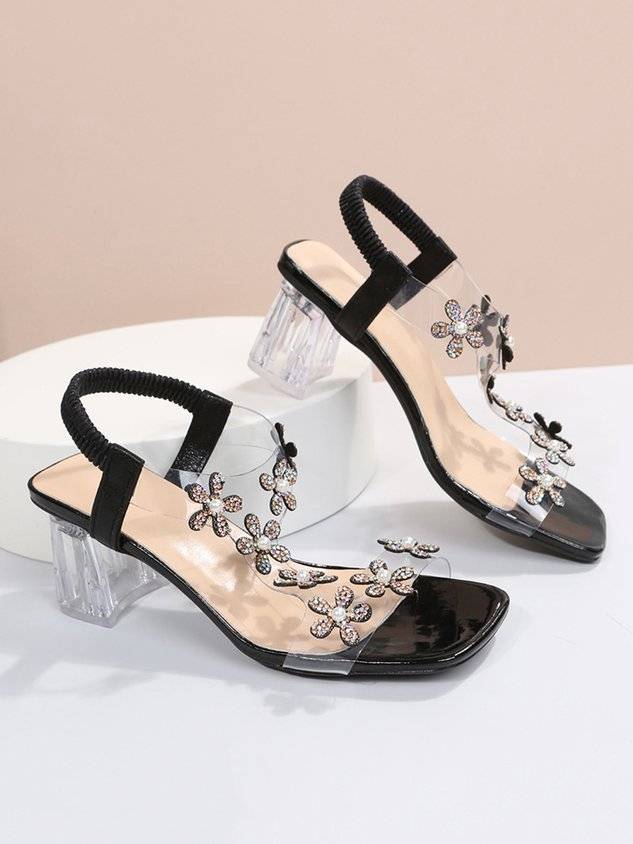 Shining Rhinestone Butterfly Chunky Heel Sandals