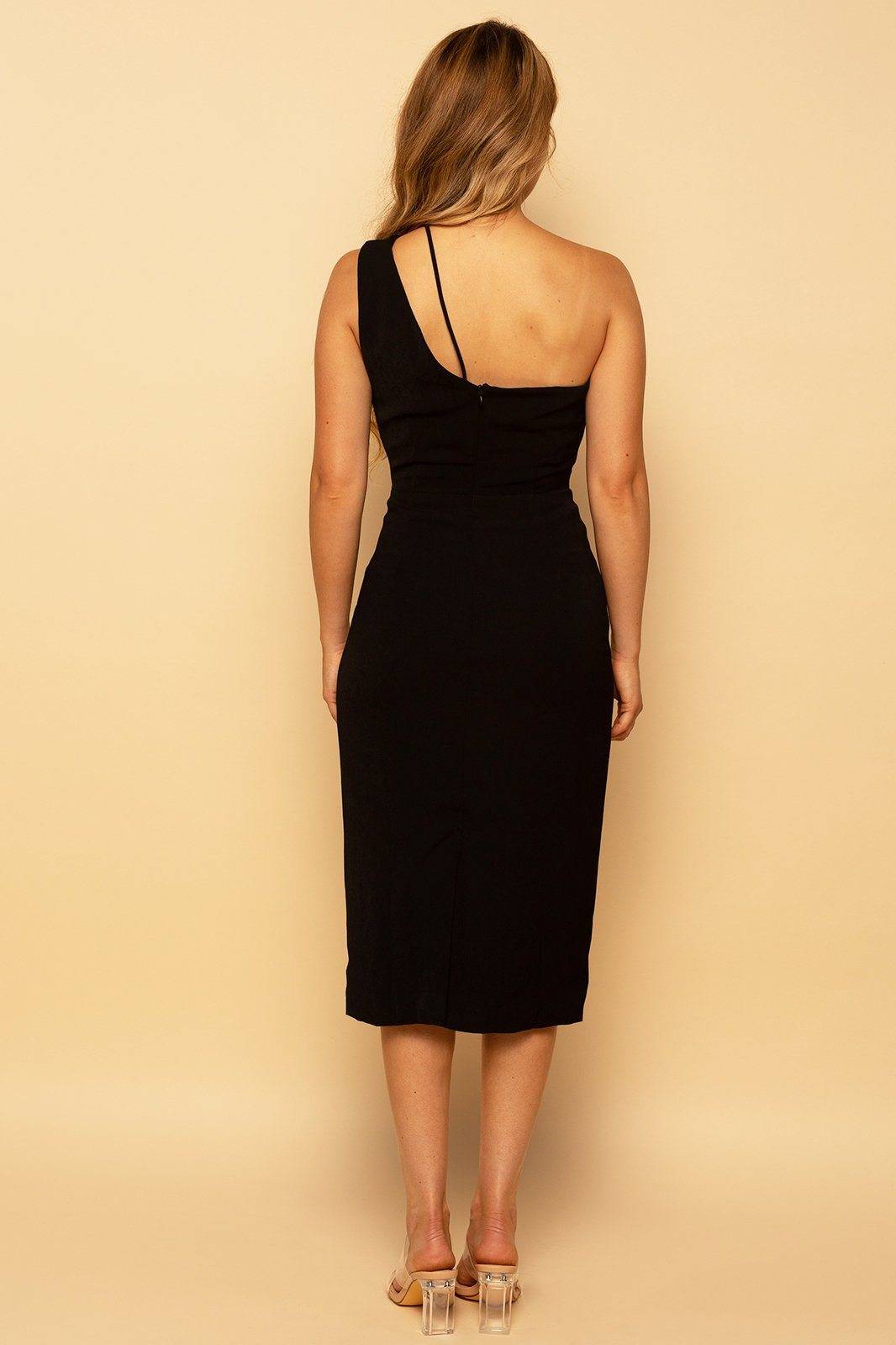 Black One Shoulder Cut Out Midi Dress