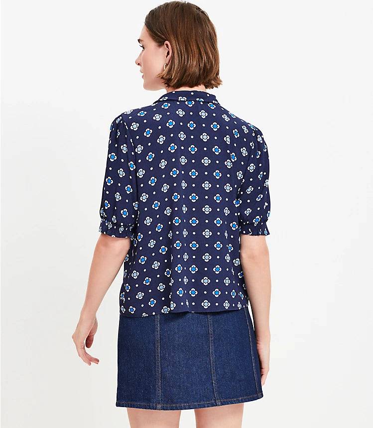 Daisy Tie Neck Print Blouse for Daily Work