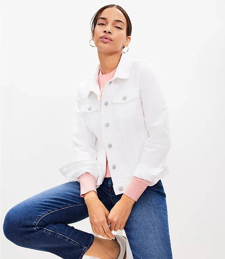 Cropped Denim Trucker Jacket in White