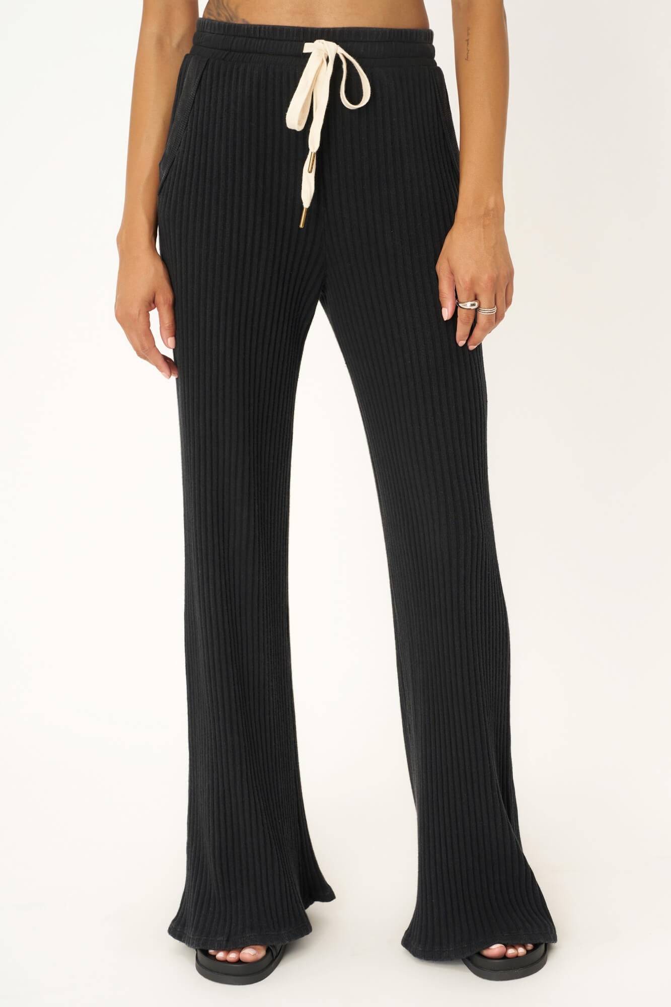 Washed Rib Flare Pant - Black