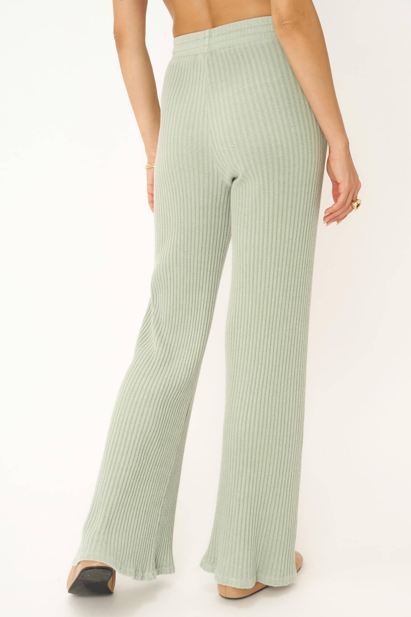 Washed Sweater Flare Rib Pants