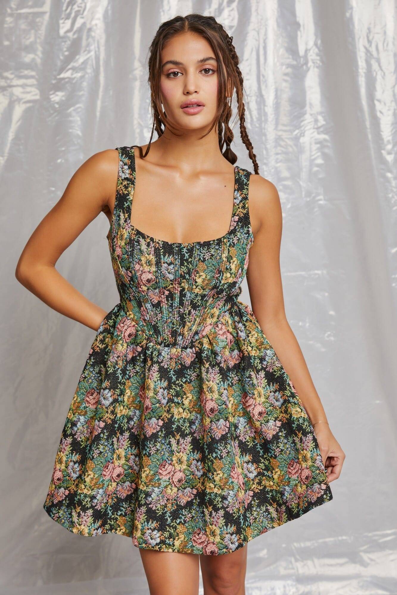 Black Floral Sleeveless Mini Dress