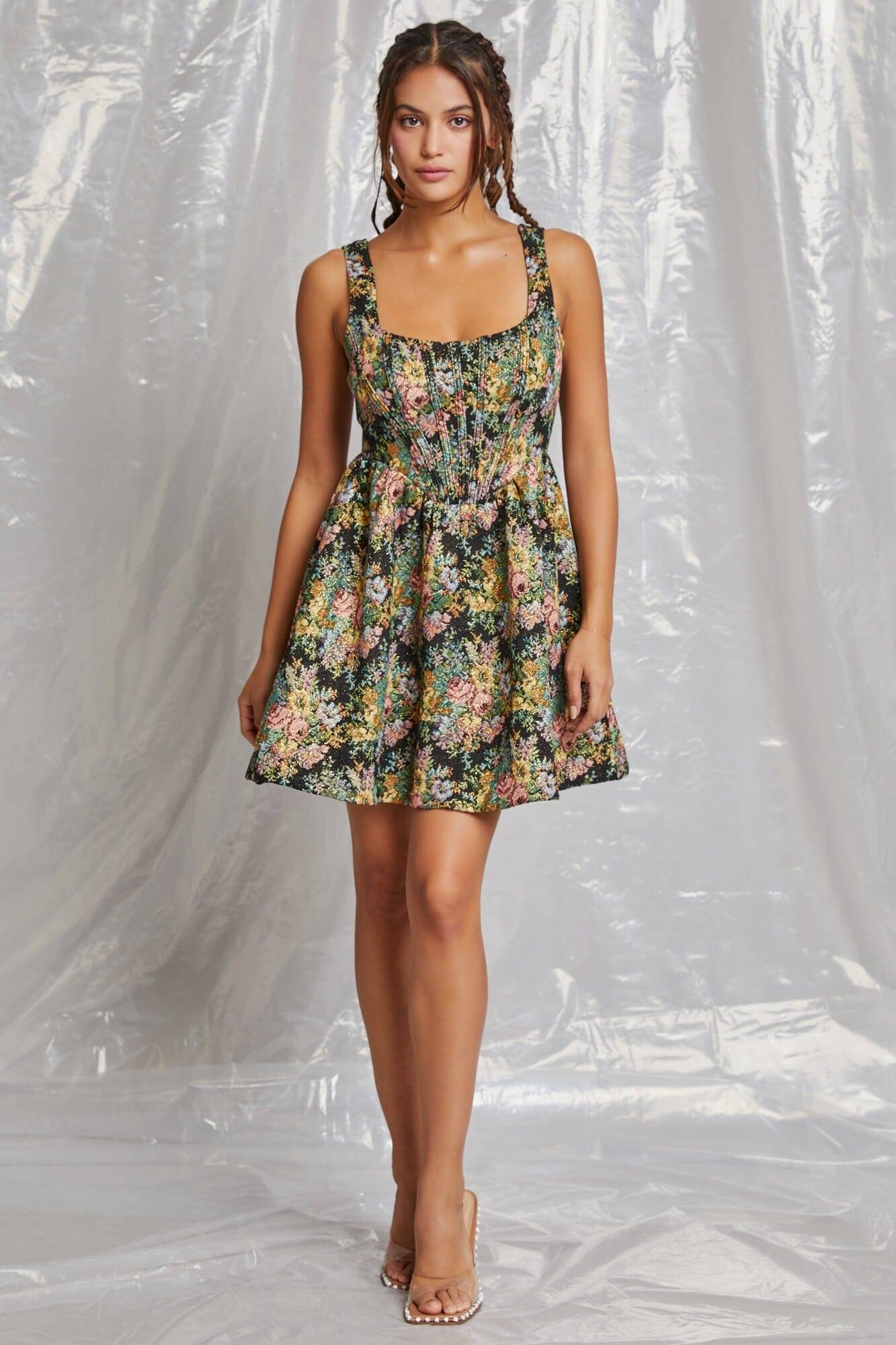 Black Floral Sleeveless Mini Dress