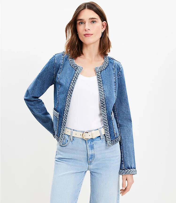 Braided Denim Jacket in Light Indigo Wash