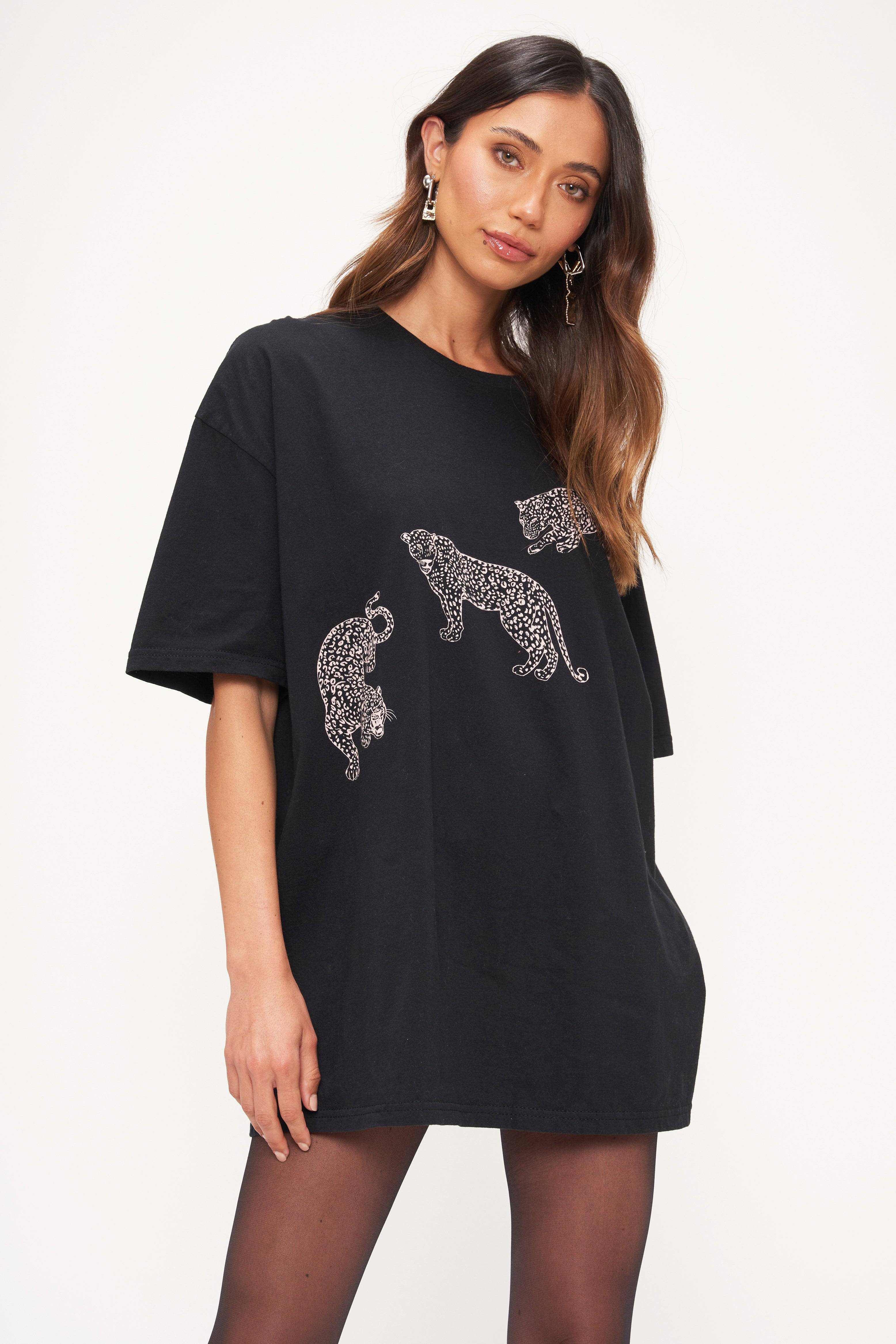 Leopard Oversized Tee - Black