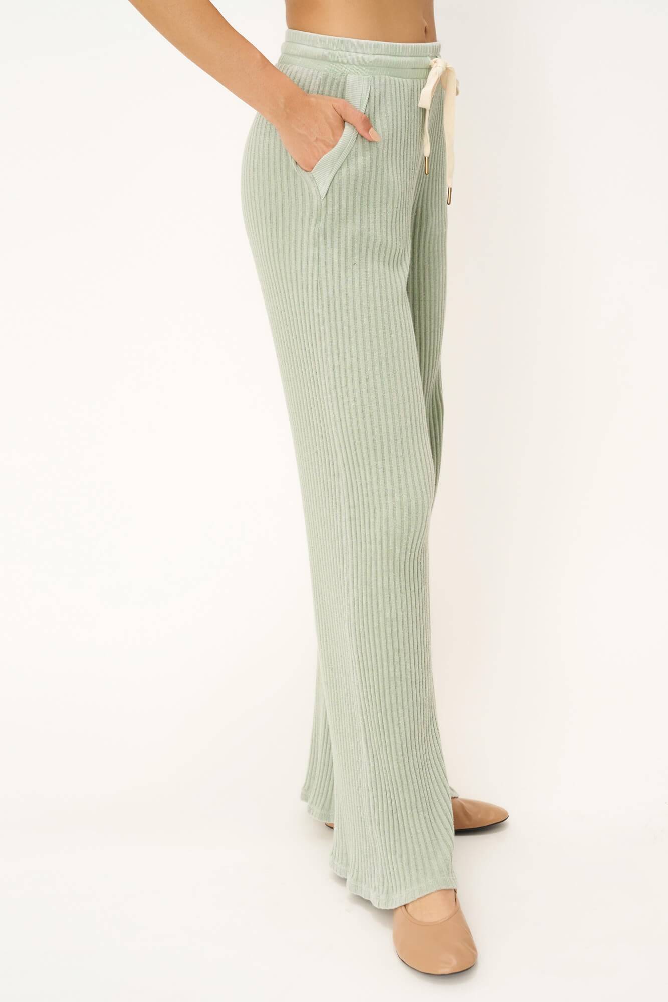 Washed Sweater Flare Rib Pants