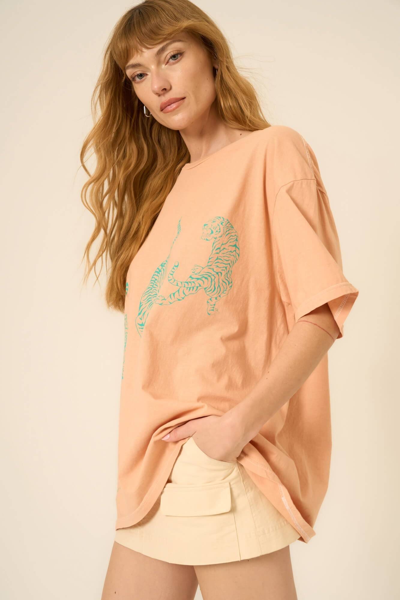 Tigers Oversized Tee - Apricot Quartz