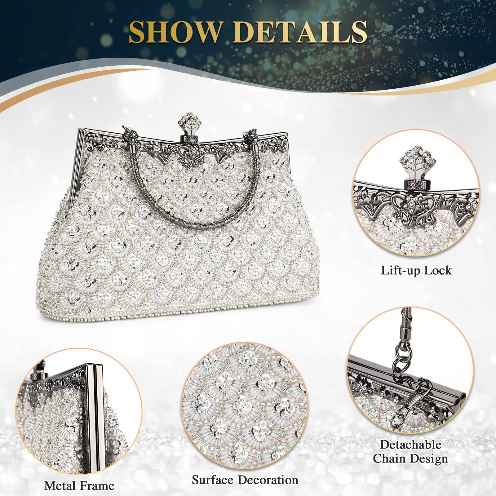 UBORSE Women Vintage Floral Beaded Rhinestone Embroidery Clutch Evening Handbag Wedding Party Purse Vintage Bags