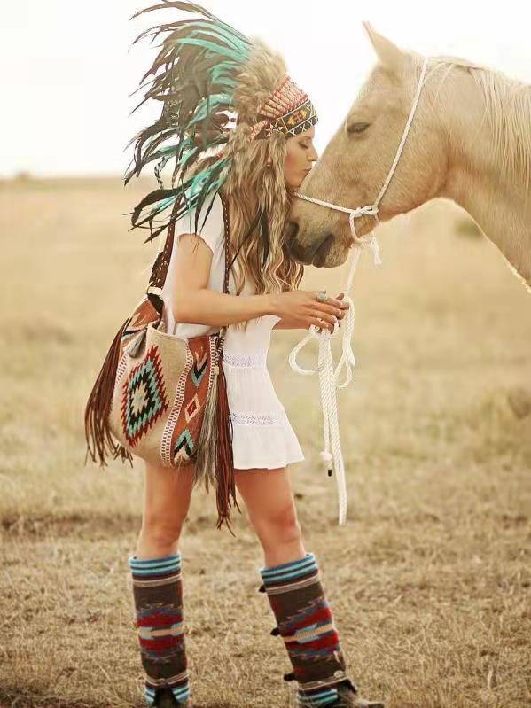 Comanche Moon Vintage Saddle Blanket & Leather Fringe Handbag