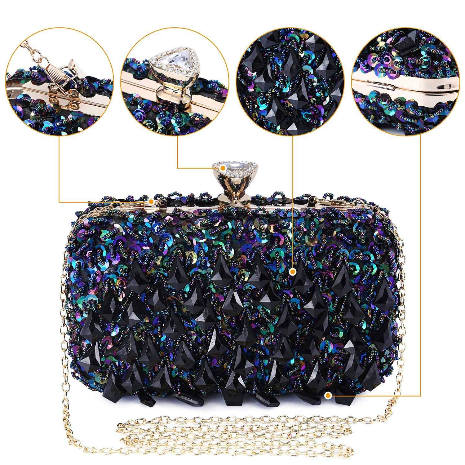 UBORSE Women Wedding Clutch Rhinestone Bling Sequin Evening Bags Vintage Crystal Beaded Cocktail Party Party Purse