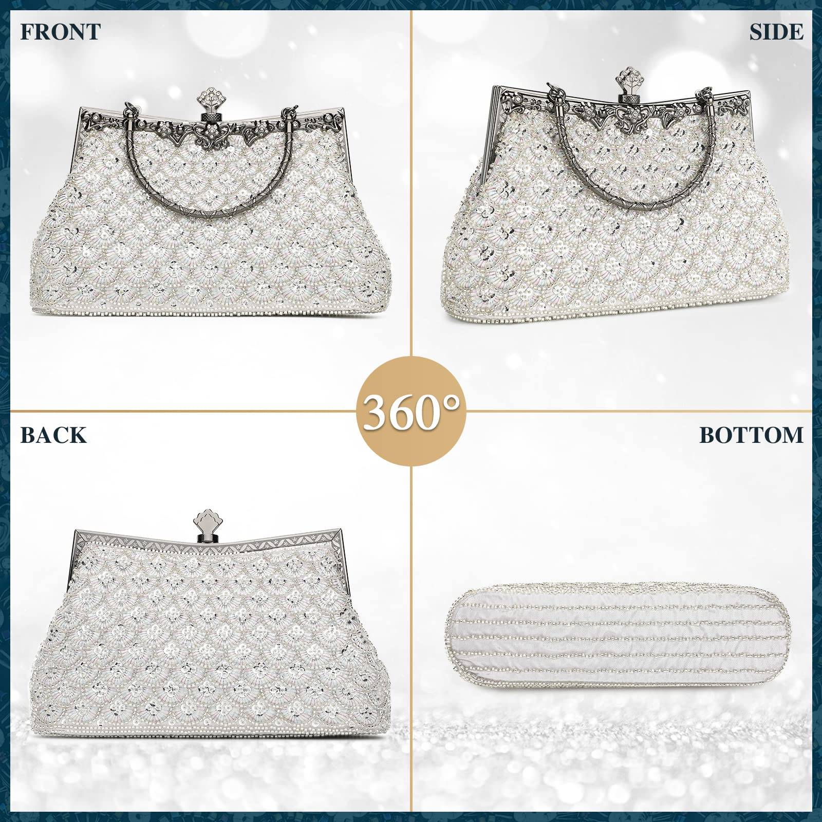 UBORSE Women Vintage Floral Beaded Rhinestone Embroidery Clutch Evening Handbag Wedding Party Purse Vintage Bags