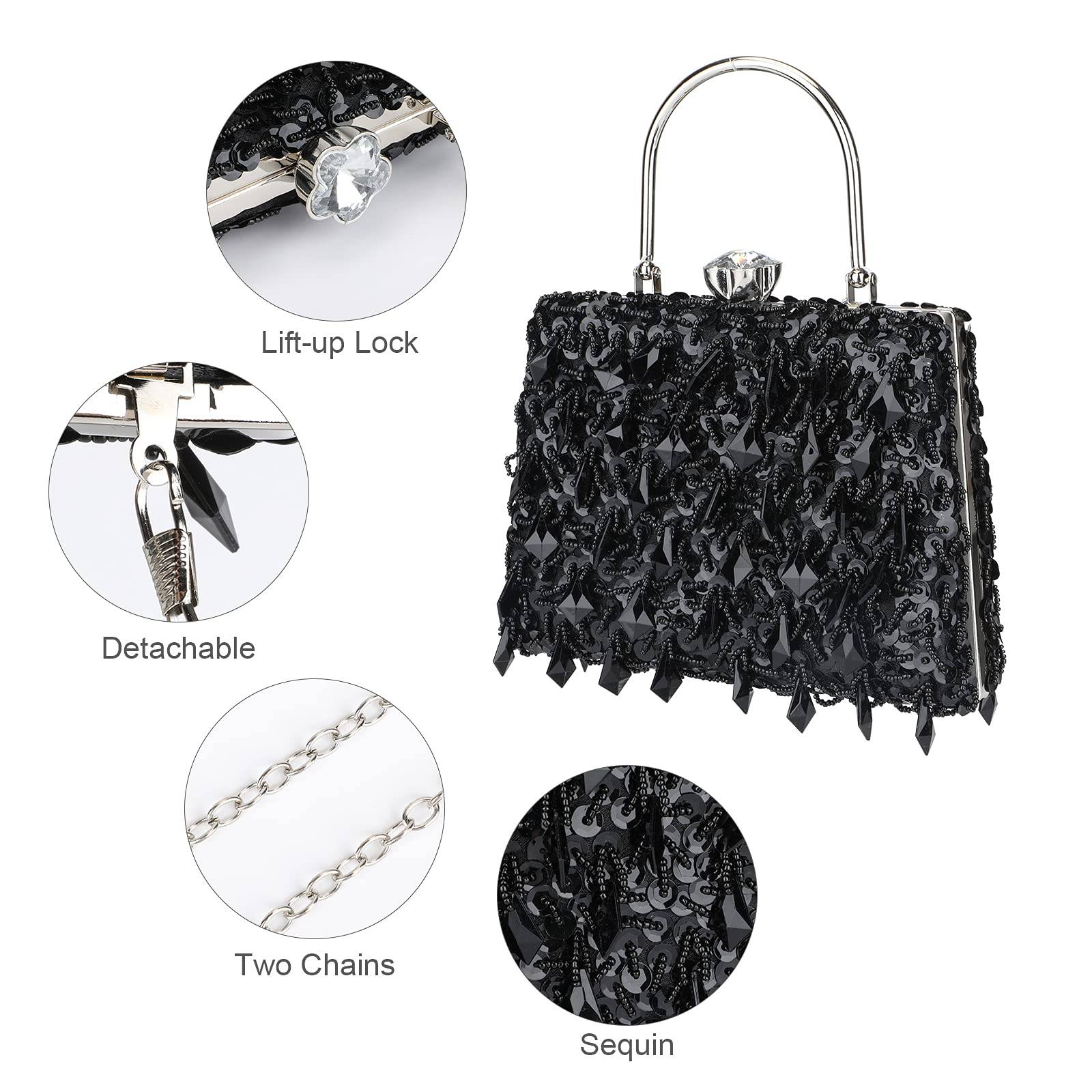 UBORSE Women Wedding Clutch Rhinestone Bling Sequin Evening Bags Vintage Crystal Beaded Cocktail Party Party Purse