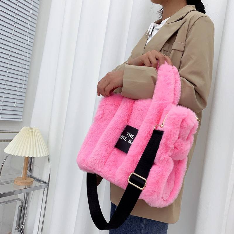 Fluffy Faux Fur Tote Shoulder Crossbody Handbag