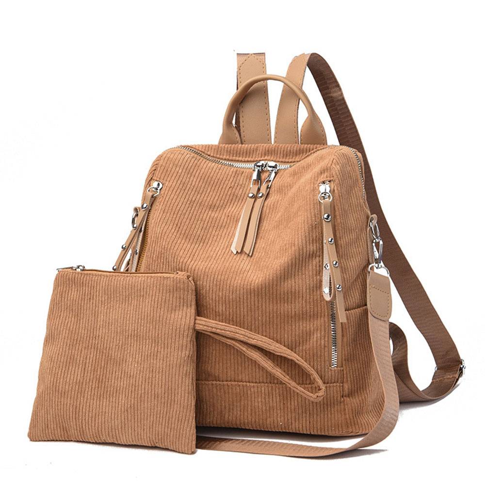 Plain Corduroy Rivet Backpacks